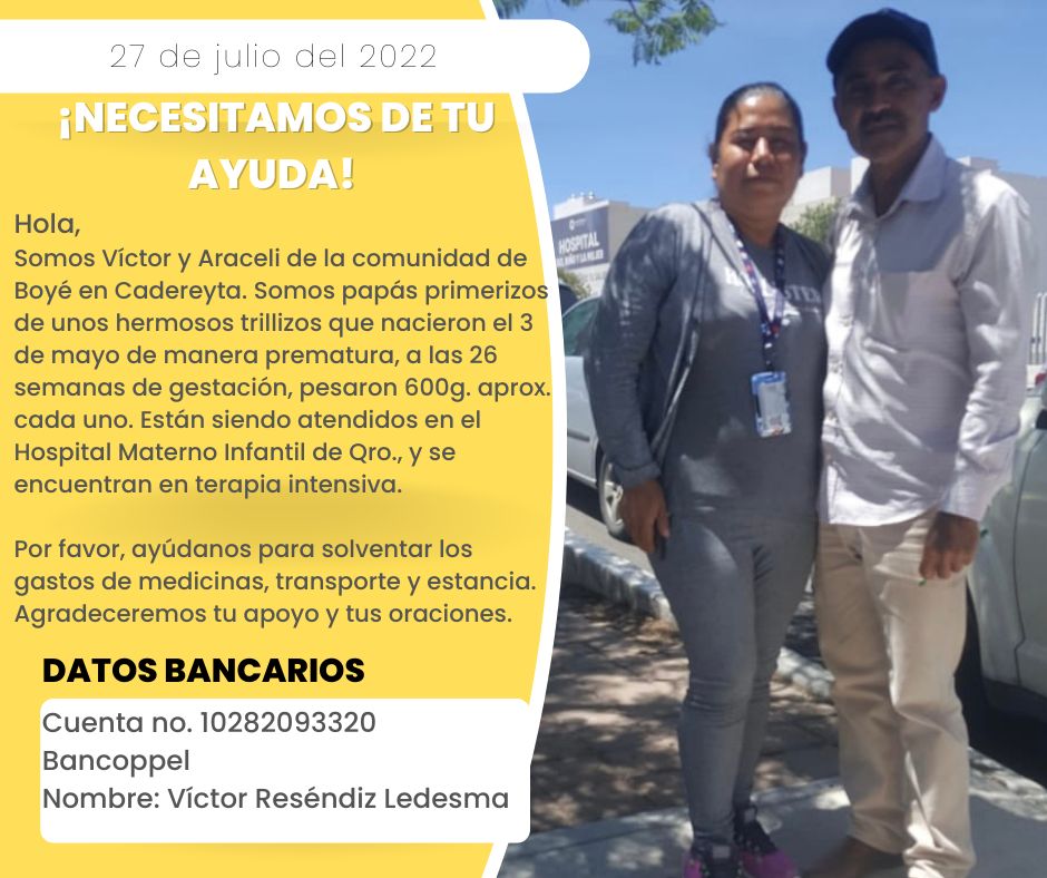 Se solicita apoyo para trillizos nacidos en Cadereyta