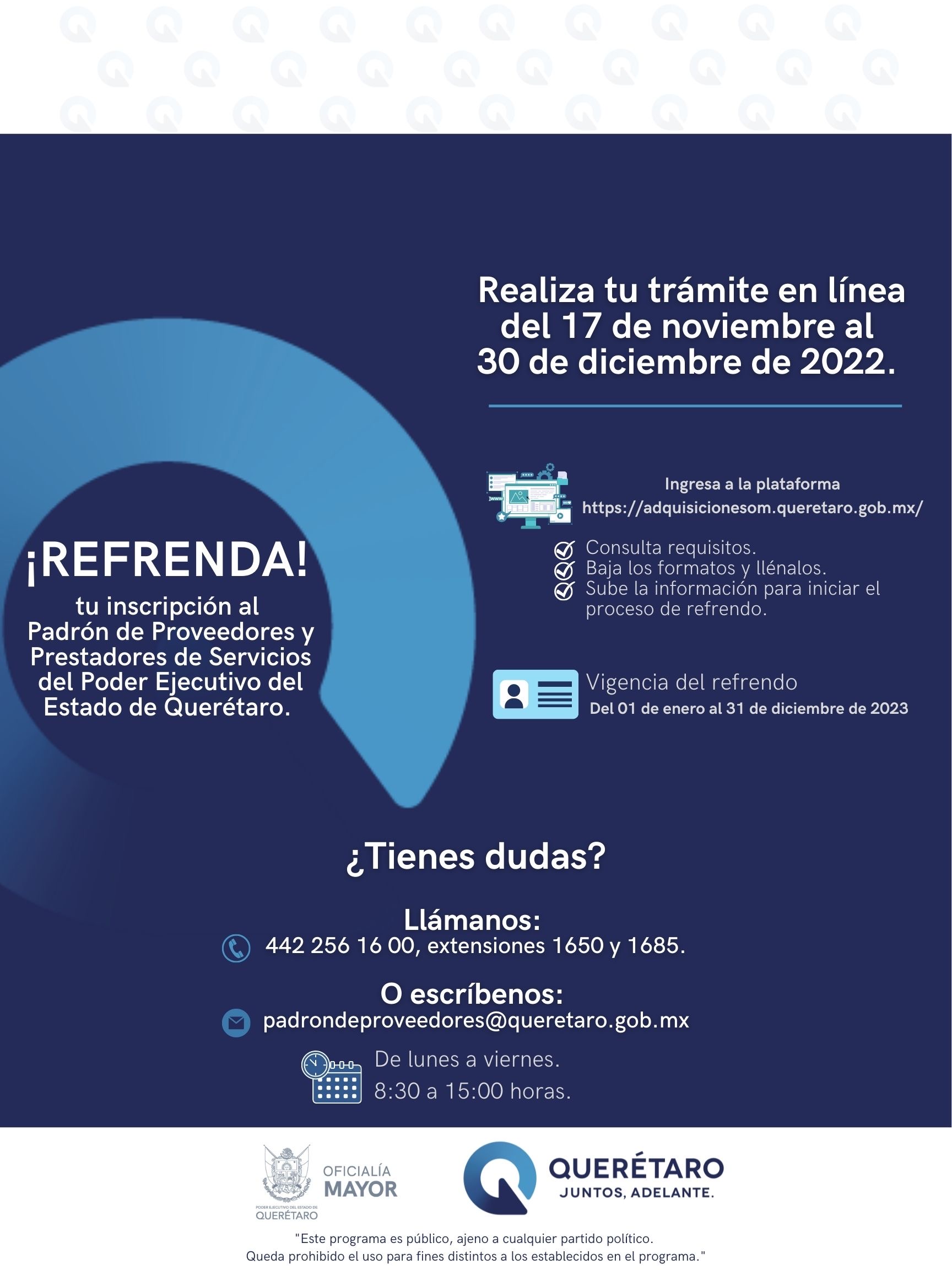 Alistan proceso para refrendo de proveedores del Poder Ejecutivo del Estado de Querétaro