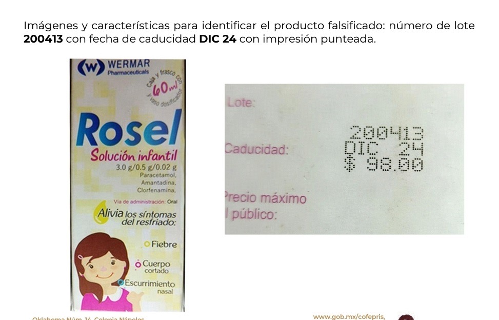 Emite COFEPRIS alerta sanitaria sobre la falsificación del producto Rosel Solución infantil