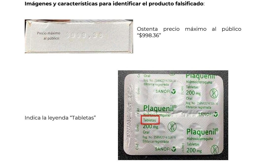 Emite COFEPRIS Alerta Sanitaria por falsificación del producto Plaquenil (Hidroxicloroquina) 200 mg