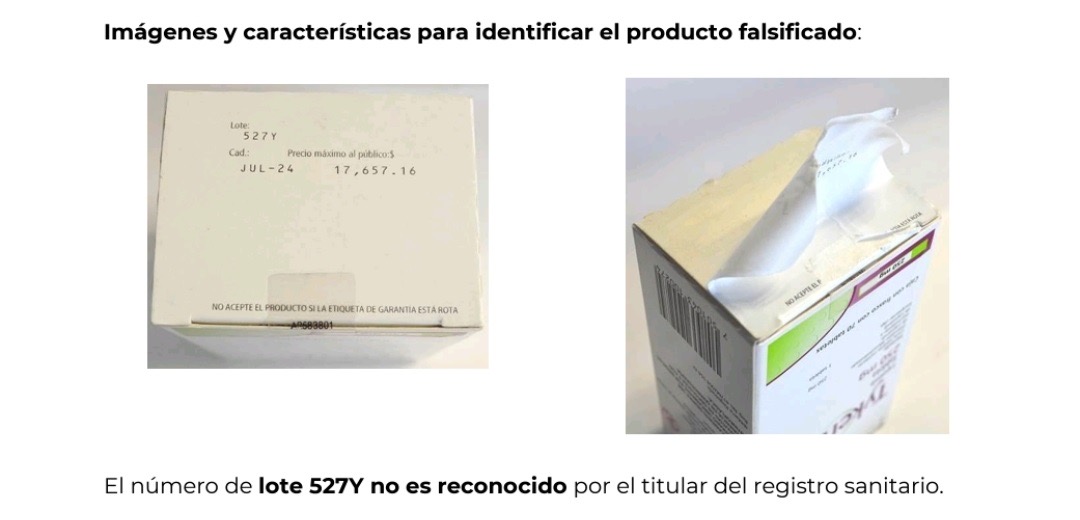 Emite COFEPRIS Alera Sanitaria por la Falsificación y adulteración del producto Tykerb (Lapatinib) 250 mg