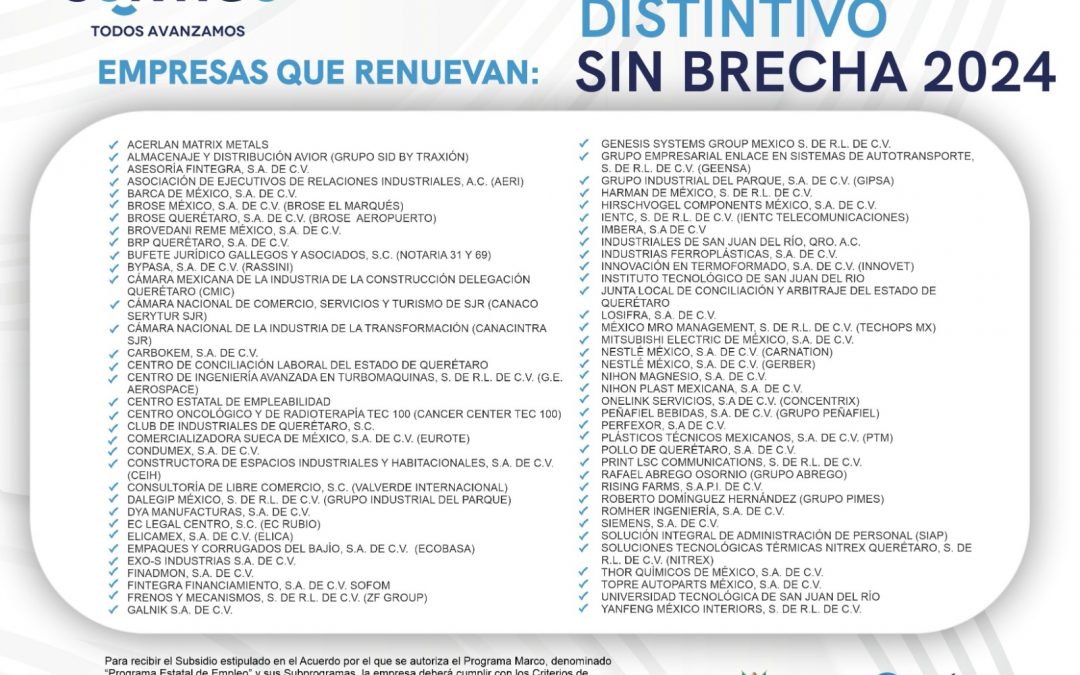 Más de 100 empresas participan para recibir el Distintivo estatal Sin Brecha 2024