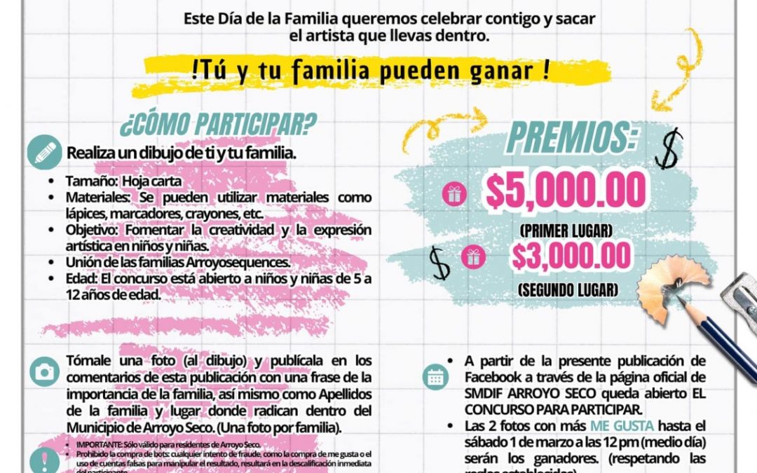 El SMDIF de Arroyo Seco invita a todas las niñas y niños del municipio al concurso “Dibujo de la Familia”