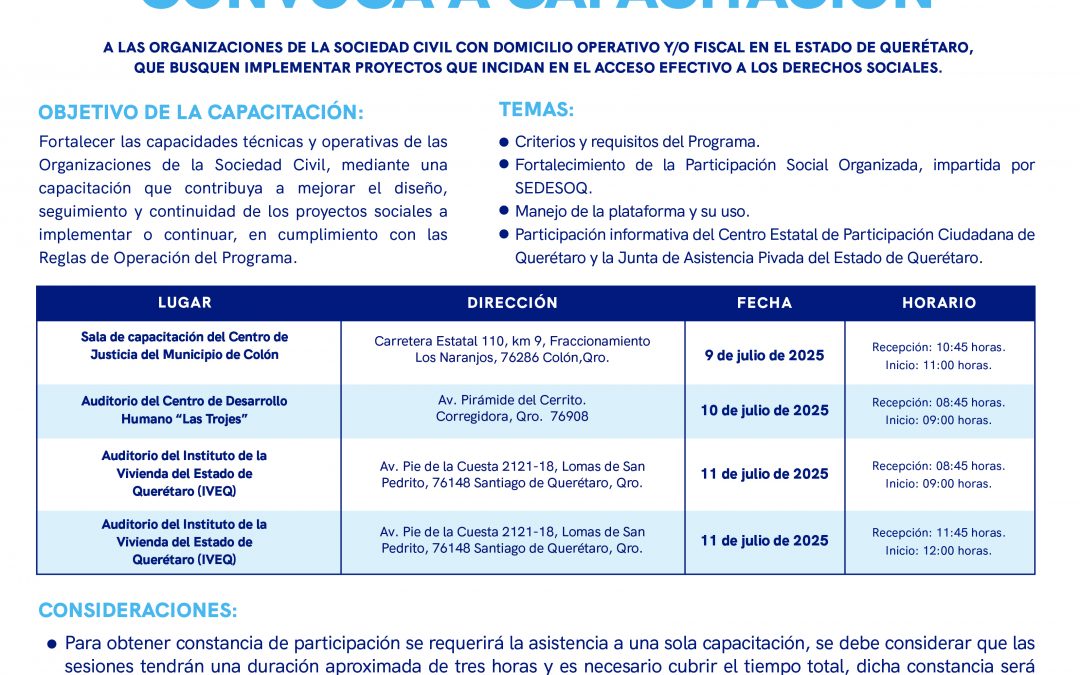 Abre SEDESOQ convocatoria a OSC para participar en capacitaciones